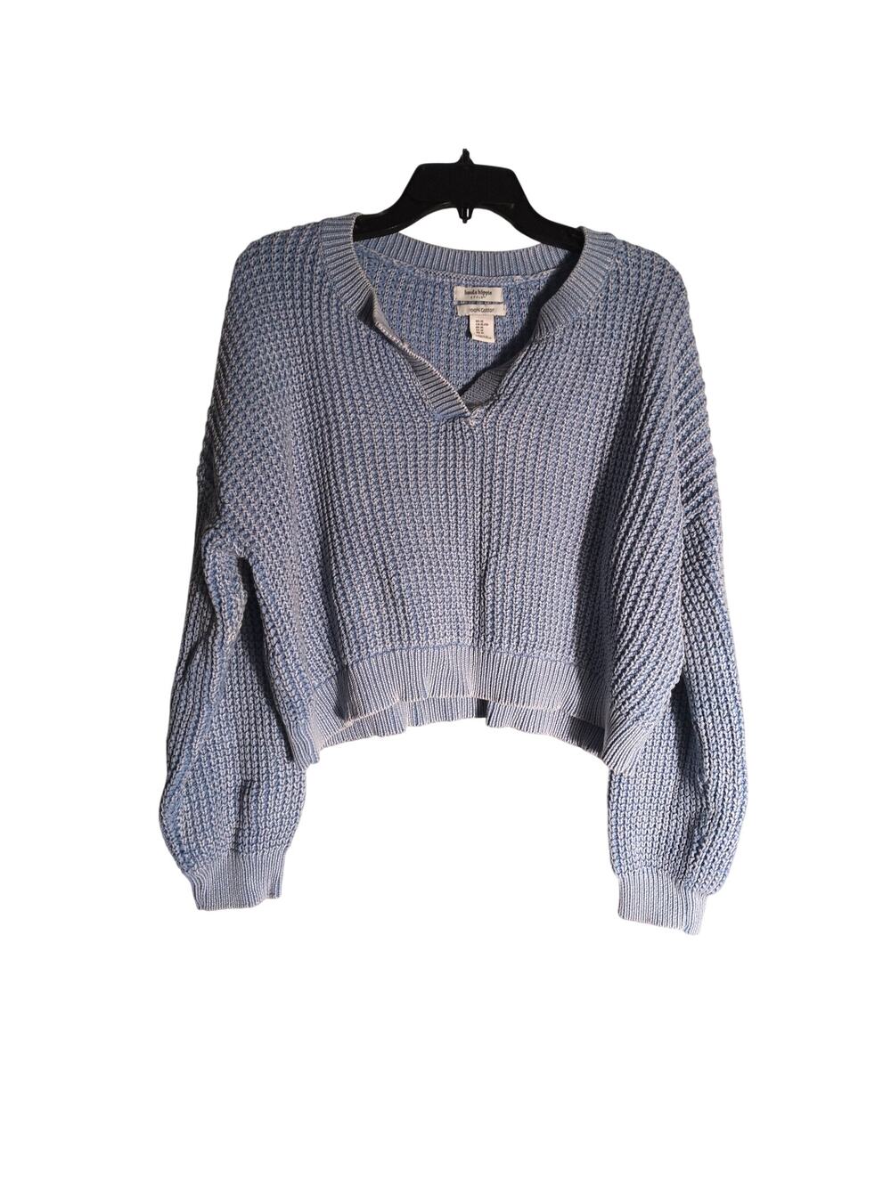 Haute Hippie Blue Cropped, Acid Wash Retro Cotton Sweater Size XL
